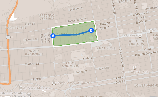 This map shows the stretch of new bike lanes on Euclid Avenue with the Laurel Heights and Jordan Park neighborhoods highlighted.