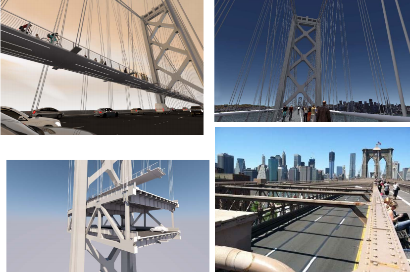 A concept for the bike-ped path being suspended above the top level of the West Span of the Bay Bridge. Image courtesy of the Metropolitan Transportation Commission. 