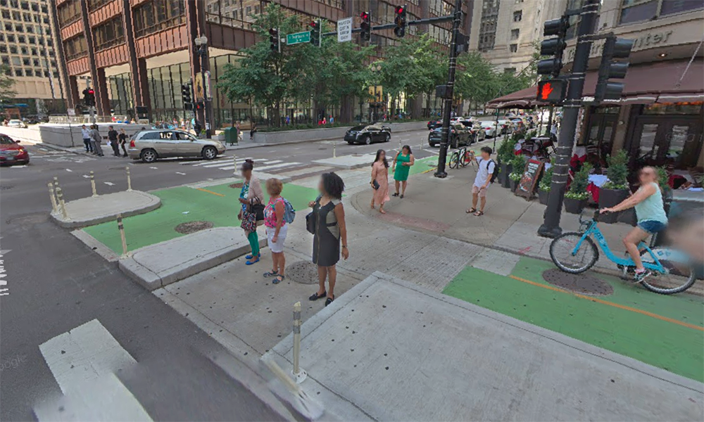 Protected intersection at Randolph and Dearborn in Chicago