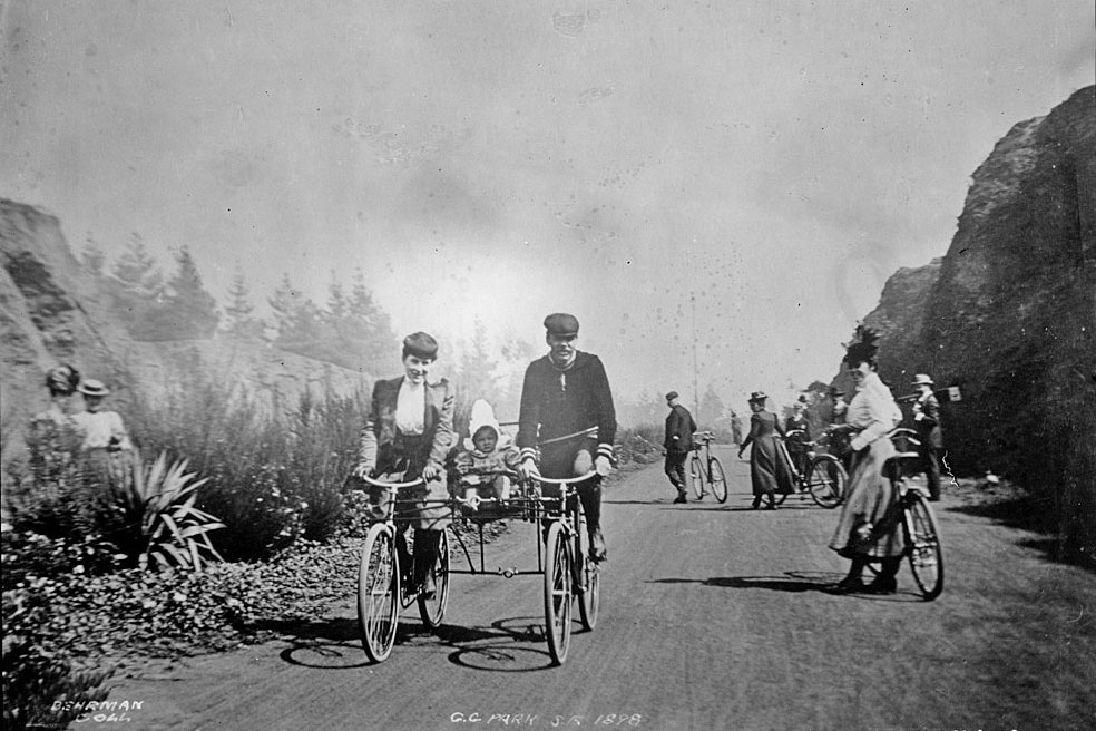 People biking on Main Drive (now JFK Drive) circa 1898. Photo courtesy of OpenSFHistory