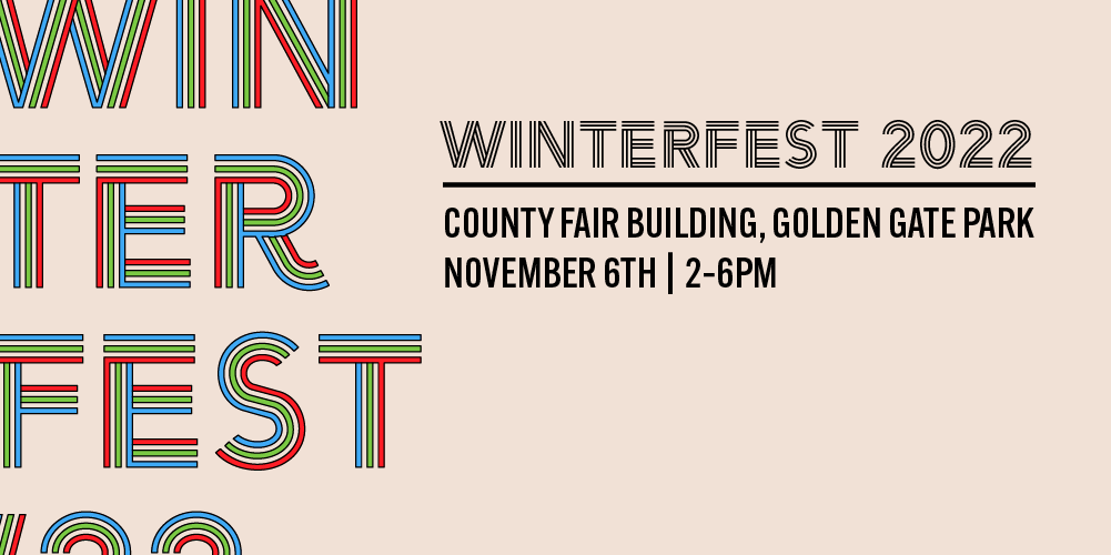 graphic of WINTERFEST in blue, red, and green. County fair building, GGP, Nov 6 2-6 pm